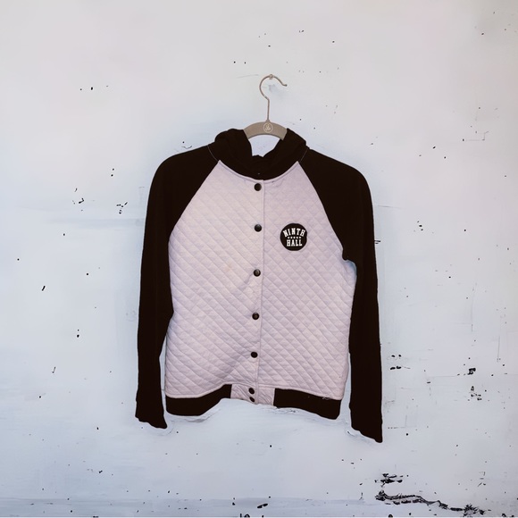 Zumiez Ninth Hall Black and White Bomber Jacket with Hood and Snap Buttons - Picture 11 of 11